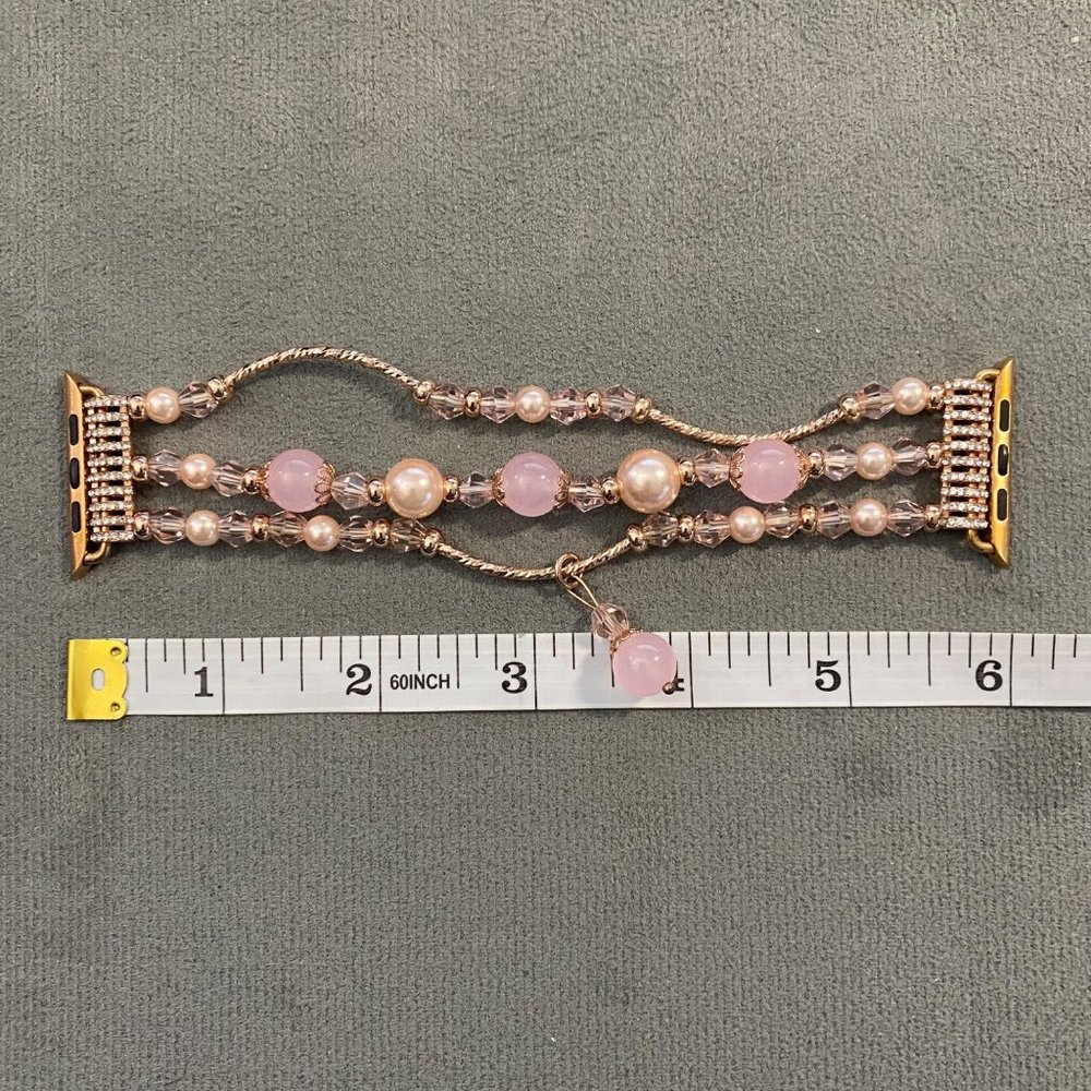 Elegant Rose Gold Apple Watch Band 42mm With Pearl & Pink Bead Accents